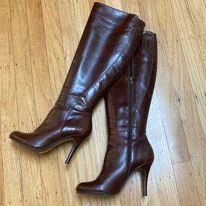 REAL LEATHER Bianco footwear brown zip up heel boots size 5 1/2